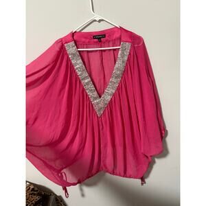 Vintage Y2K Baby Phat Hot Pink Sequin V-Neck Blouse